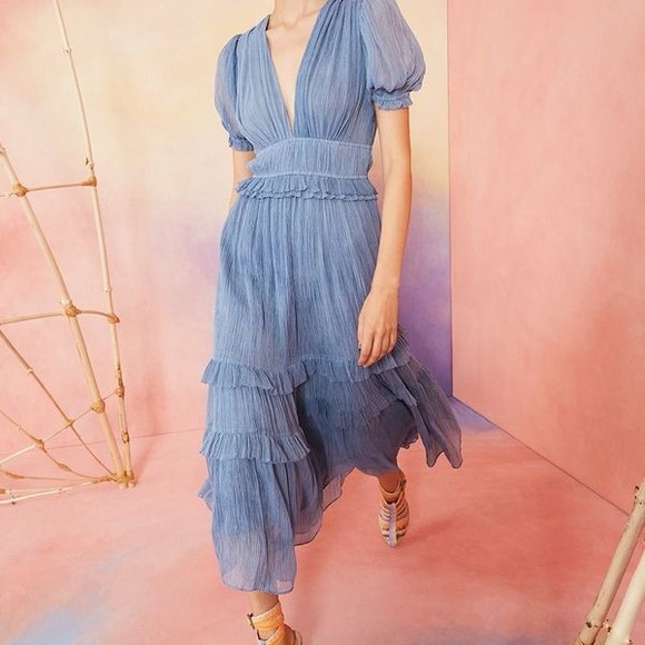 Ulla Johnson Elodie Silk Midi Dress in Slate - Picture 2 of 12